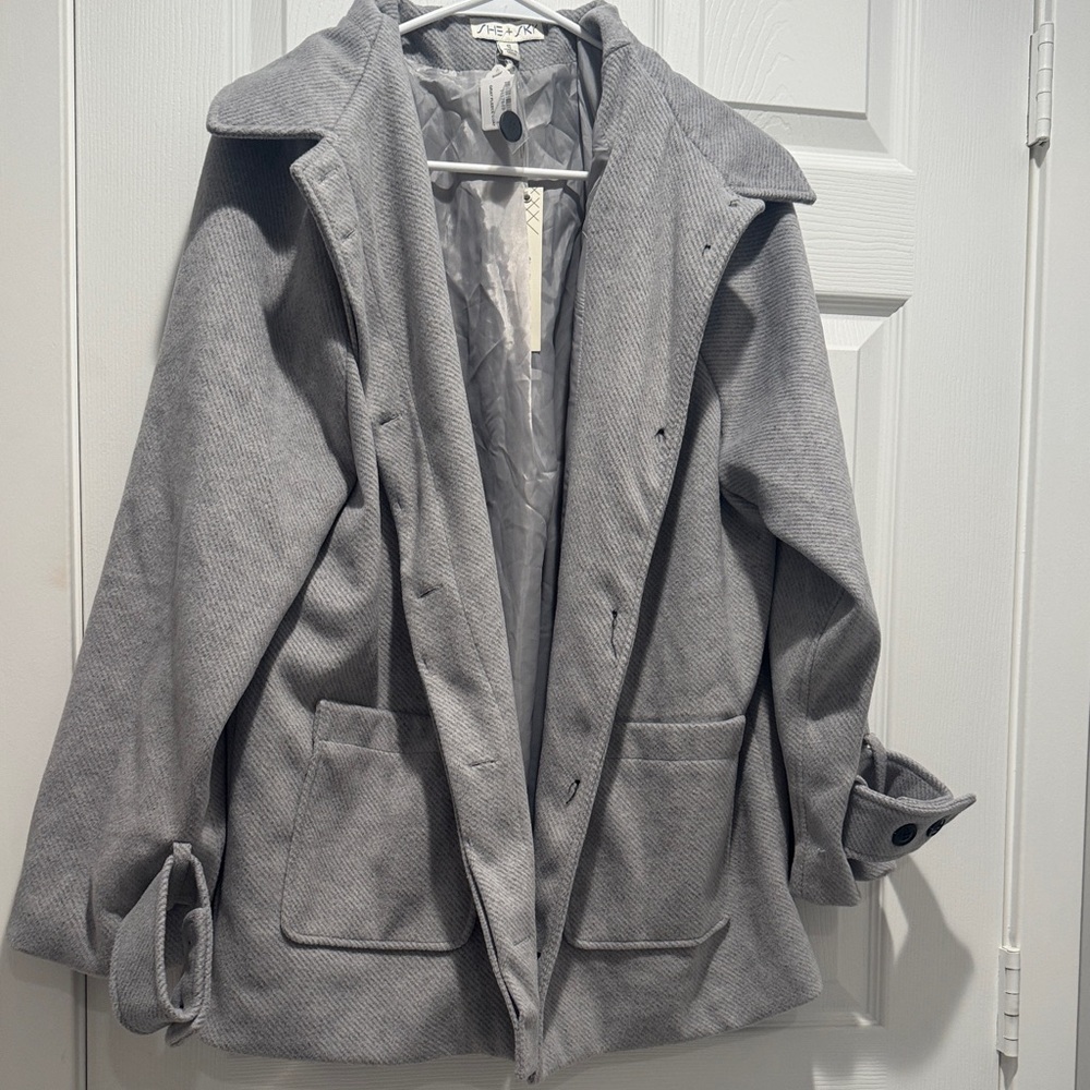 She + Sky Classic Gray Fleece Coat